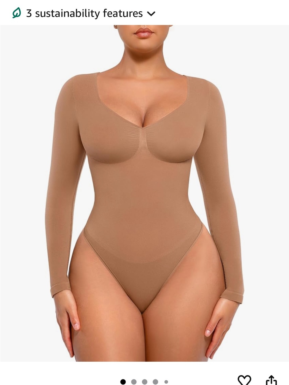 Seamless Long-Sleeve Scoop Neck Bodysuit - Tan